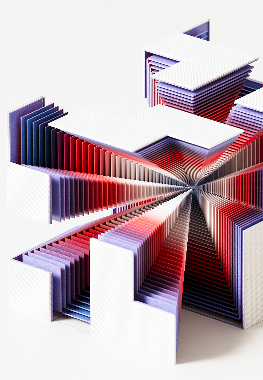 Abstract box that is exploded out to represent data and AI concepts