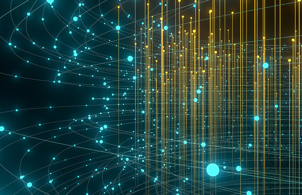 abstract 3D rendering of data and intelligence using lines and dots